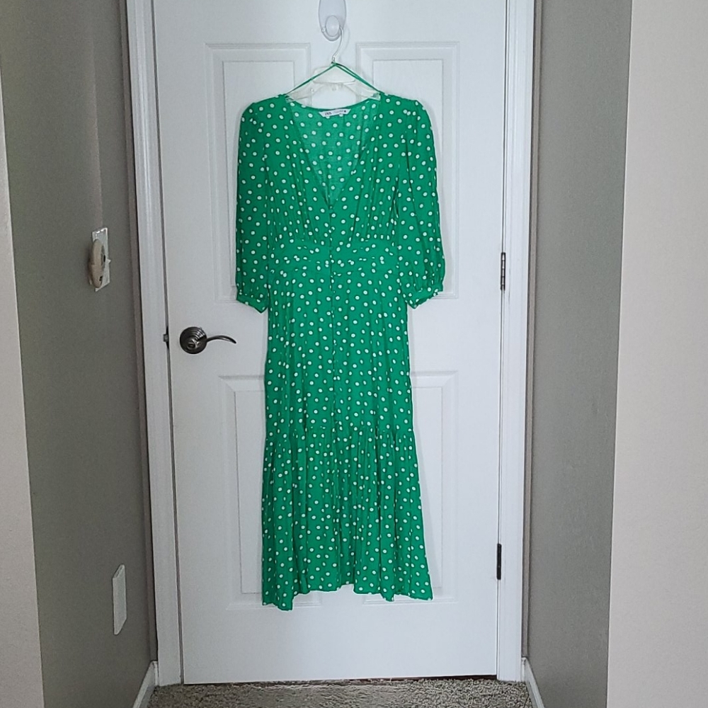 Zara Green & White Polka-dot Dress